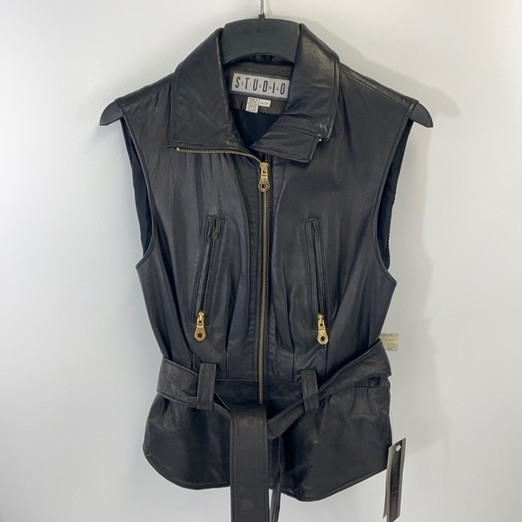 Studio Jackets & Blazers - STUDIO LEATHER BELTED VEST SZ XS BLACK